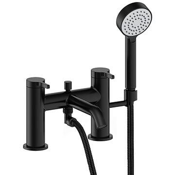 Britton Hoxton Matt Black Bridge Bath Mixer Tap with Shower Handset and Hose