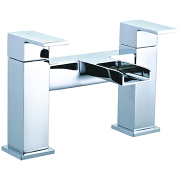 Lecico Victoria Chrome Finish Square Bridge Bath Mixer Tap with Waterfall Spout - Flat Handles