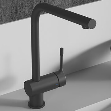 Ideal Standard Ceralook L-Shape Silk Black Kitchen Mixer Tap with Swivel Tubular Spout