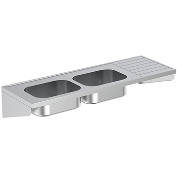 Armitage Shanks Doon Stainless Steel Double Bowl with Drainer - Wall Mounted