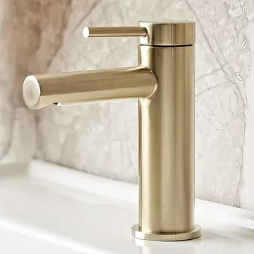 Tavistock Anthem Brushed Brass Basin Mixer Tap with Click Waste - Stick Handle