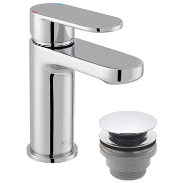 Vado Metiz Contemporary Chrome Basin Mixer Tap with Waste - Flat Handle
