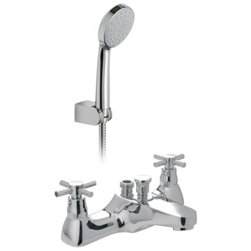 Vado Vecta Deck Mounted Chrome Bath Mixer Tap with Shower Handset - Crosshead Handles
