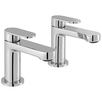 Vado Metiz Pair of Chrome Basin Pillar Taps with Long Spout - Flat Handles