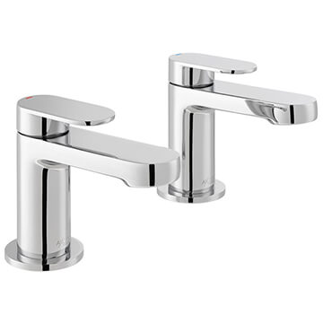 Vado Metiz Pair of Chrome Bath Pillar Taps with Long Spout - Flat Handles