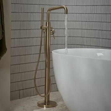 Tavistock Anthem Floorstanding Brushed Brass Bath Mixer Tap with Shower Handset and Hose