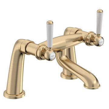 Tavistock Lansdown Traditional Brushed Brass Bridge Bath Mixer Tap - Ceramic Handles