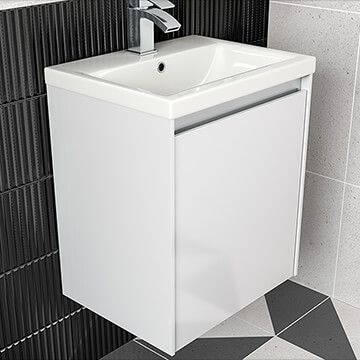 QS Basics Urban Wall Hung Vanity Unit with Basin - 500 x 550mm - 1 Drawer - Image