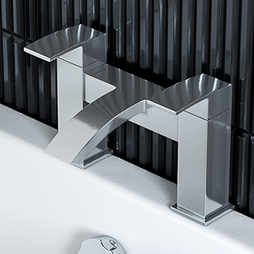 Joseph Miles Boden Chrome Finish Waterfall Bath Mixer Tap - Flat Handles - Deck Mounted