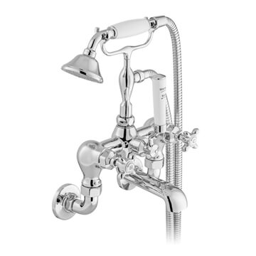 Vado Axbridge Wall Mounted Bath Shower Mixer Tap with Shower Handset - Crosshead Handles