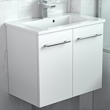 QS Basics Tempo 600 x 500mm White Wall-Mounted Double Door Unit With Basin