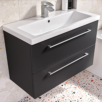 QS Basics Tempo 800 x 500mm Wall-Mounted Double Drawer Unit With Basin