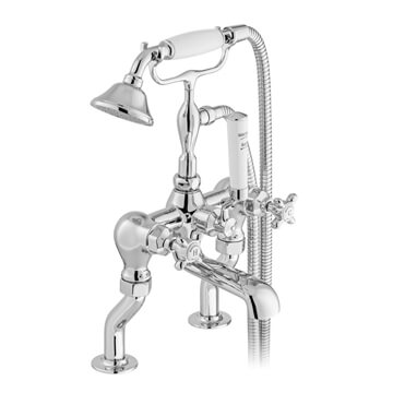 Vado Axbridge Traditional Bath Mixer Tap with Shower Handset - Crosshead Handles - Deck Mounted