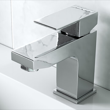 QS Basics Ivy Monobloc Chrome Basin Mixer Tap with Click Waste - Flat Handle - Deck Mounted - Image