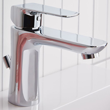 Vado Axces Vala Contemporary Chrome Basin Mixer Tap with Waste - Flat Lever Handle