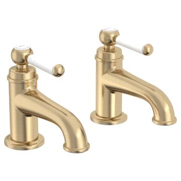 Tavistock Lansdown Traditional Brushed Brass Basin Pillar Taps - Ceramic Handles