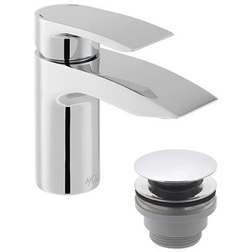 Vado Rowe Chrome Basin Mixer Tap with Push Basin Waste - Curved Lever Handle