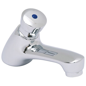 Vado Project Line Non-Concussive Self-Closing Chrome Basin Pillar Tap - Push Handle - Deck Mounted