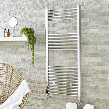 Kartell K-Rail Small Straight Chrome Heated Towel Rail with Brackets 300mm Wide - Mild Steel