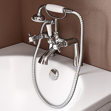 Joseph Miles Ito Traditional Chrome Bridge Bath Mixer Tap with Shower Handset and Hose - Crosshead Handles