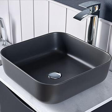 Joseph Miles Luxour 400mm Matt Black Ceramic Square Washbowl With Waste