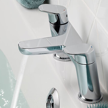 Vado Axces Ava Contemporary Chrome Bridge Bath Mixer Tap with Short Lever Handles - Deck Mounted
