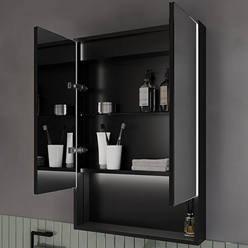 Sensio Sydney Aluminium Black Open Shelf LED Mirrored Cabinet - 600 x 900mm - 2 Door