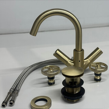 Hudson Reed Revolution Industrial Basin Mixer Tap with Push Button Waste - Wheel Handles - Ex-Display