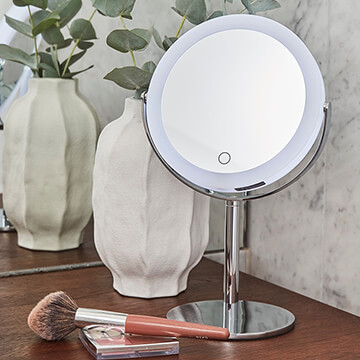 Smedbo Outline Freestanding Round LED Make-Up Mirror - Double-Sided - 180 x 315mm
