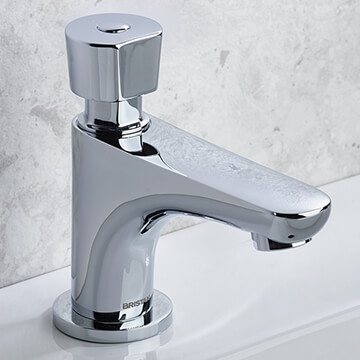 Bristan Commercial Timed-Flow Chrome Finish Basin Pillar Tap - Soft-Touch Knob Handle
