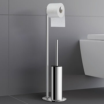 Smedbo Outline Freestanding Round Toilet Roll Holder and Toilet Brush Set - Stainless Steel