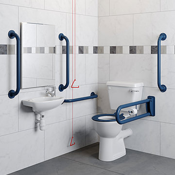 Lecico Atlas Economy Close Coupled WC DocM Pack with Basin and Blue Rails