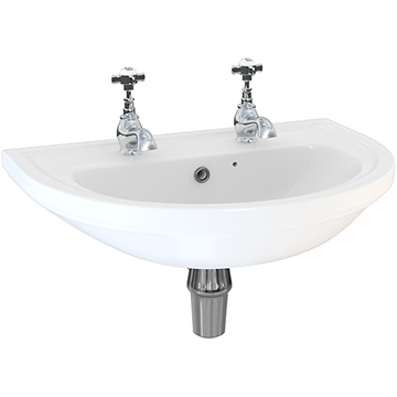 Lecico Saffia Traditional 553mm Wide 2 Taphole White Basin