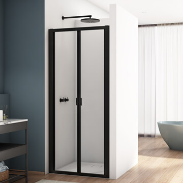 Kudos Divera Matt Black Bifold Shower Door with Pull Handle - Aluminium Frame