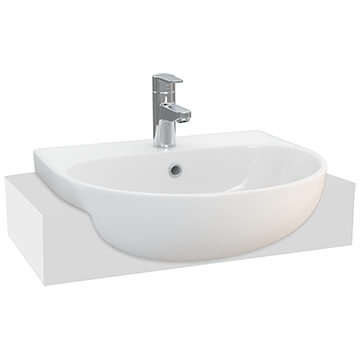 Lecico Atlas Round 1 Tap Hole Thin Lipped Semi-Recessed Basin - White - 553 x 490mm