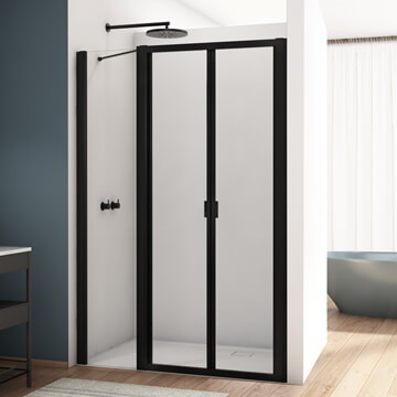 Kudos Divera Matt Black Bifold Shower Door with Inline Panel and Pull Handle