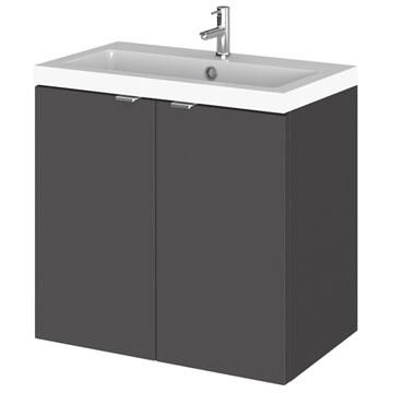 Nuie Fusion Wall Hung Gloss Grey Vanity Unit - 600 x 539mm - 2 Door - Ex Display
