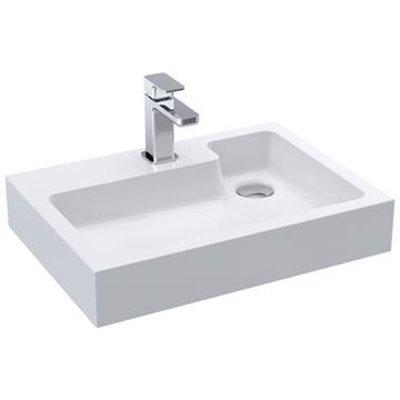 Nuie White Contemporary L-Shaped 1 Tap Hole Polymarble Basin - 503 x 360mm - Ex-Display
