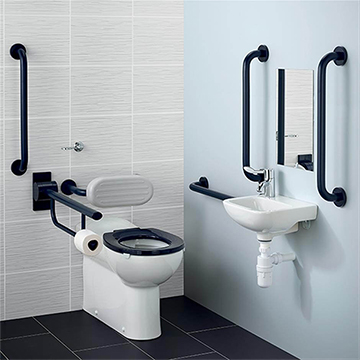 Armitage Shanks Contour-21 Plus DocM Back To Wall Cloakroom Suite Pack with Blue Rails - Right Hand