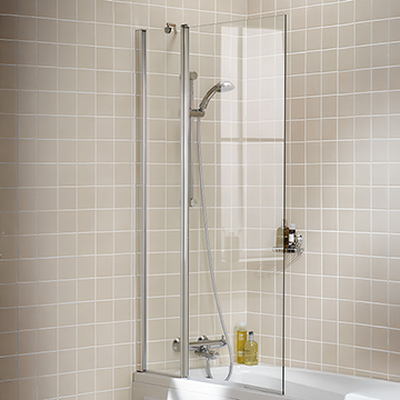 Lakes Classic Square Pivot Frameless Double Panel Bath Screen - Silver Profile - 944 x 1500mm