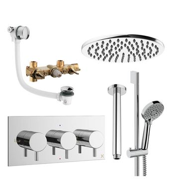 Crosswater Design Thermostatic Valve with Slide Rail Kit and Ceiling-Mounted Arm - DESET9C200CL