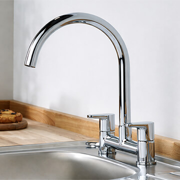 Bristan Quest Contemporary Chrome Bridge Kitchen Mixer Tap - Flat Tapered Handles