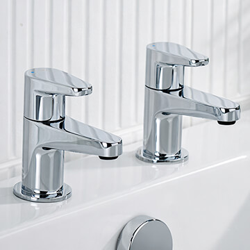 Bristan Quest Chrome Bath Taps with Tapered Spout - Short Lever Handles - Deck Mounted
