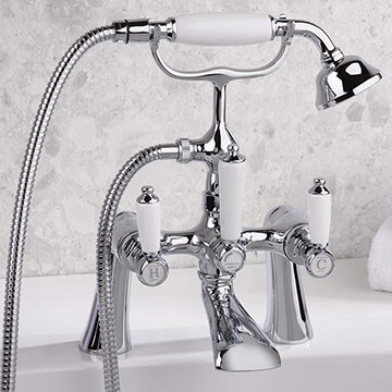 Bristan Renaissance Traditional Chrome Bath Mixer Tap with Shower Handset and Hose - Ceramic Handles