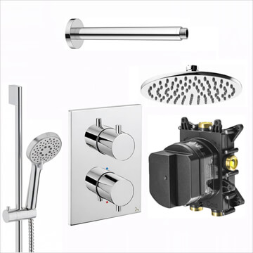 Crosswater MPRO 2-Outlet Thermostatic Shower Set with Ceiling Mounted Arm and Shower Head