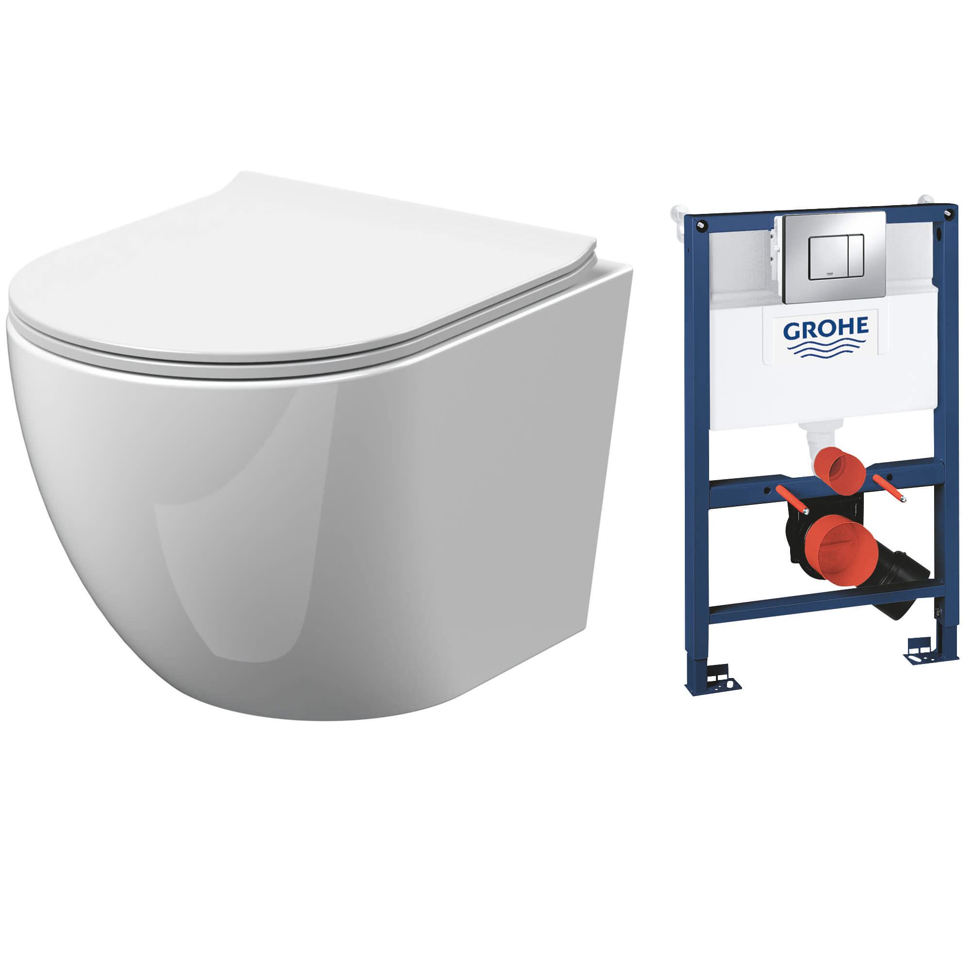 Grohe Wall Hung Rimless Toilet Pack with Rapid SL Concealed Frame Set - 500 x 820mm