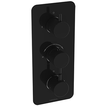 Saneux Cos Satin Black 2-Way 3 Handles Concealed Thermostatic Shower Valve Kit - Portrait