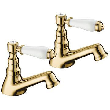 Deva Georgian Traditional Gold Finish Bath Taps - Ceramic Lever Handles