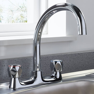 Bristan Value Club Dual-Flow Chrome Kitchen Mixer Tap with Curved Spout - Knob Handles