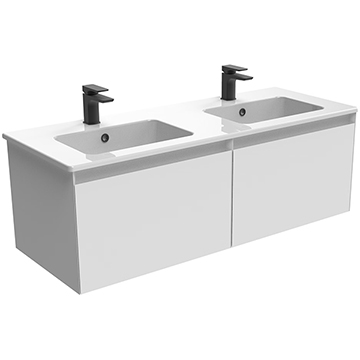 Saneux Uni Wall Hung Double Basin Vanity Unit - 2 Drawer - 1200 x 400mm